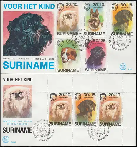 Surinam Wofa Für das Kind - Hunderassen 1976: Satz und Block auf 2 Schmuck-FDC's