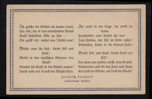 Carte de phrase de l'AK Lyrique Friedrich Lienhard: Je salue l 'allaitement dans la terre bruyante...