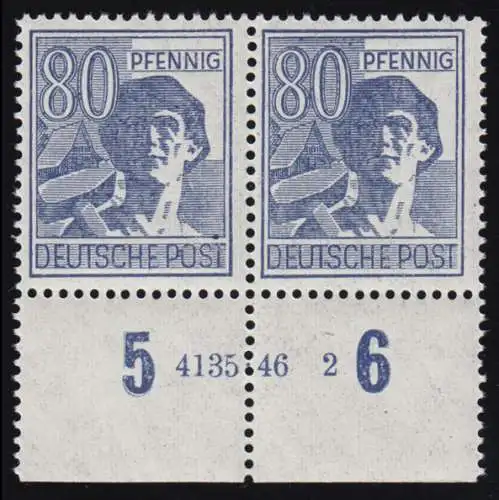 957HAN Kontrollrat II 80 Pf Unterrandpaar mit HAN 4135.46 2, ungefaltet, **