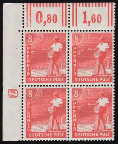 945a DZ 1 Kontrollrat II ER-Viererblock Druckerzeichen 7 negativ ** farbgeprüft