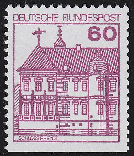 1028D Châteaux et château 60 Pf Rheydt, ancienne fluorescence **