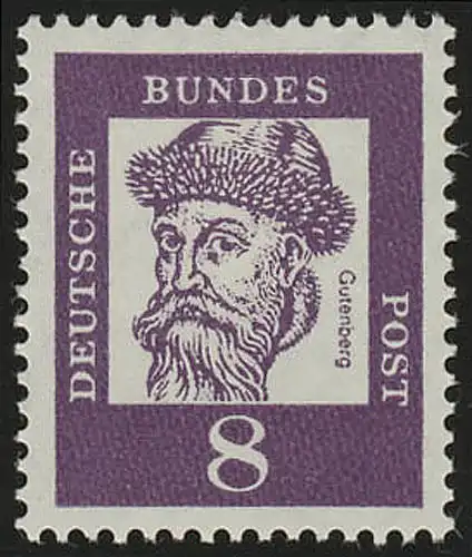 349x (ohne Fluo) Bedeutende Deutsche 8 Pf Johannes Gutenberg **
