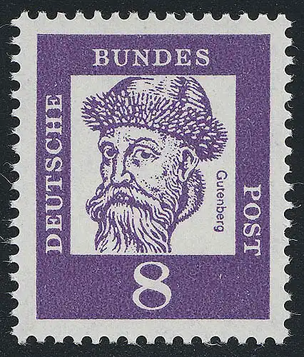 349y (fluoresz.) Bedeutende Deutsche 8 Pf Johannes Gutenberg **