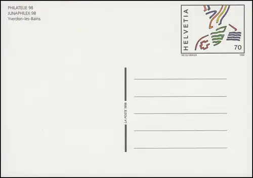 Schweiz Postkarte P 265 PHILATELIA 98 / JUNAPHILEX 98, ** postfrisch