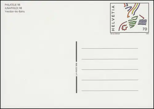 Suisse Carte postale P 265 PHILATELIA 98 / JUNAPILEX 98, ** frais de port
