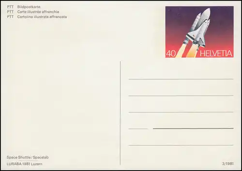 Schweiz Postkarte P 241 LURABA Luzern Weltraumflug 1981, ** postfrisch