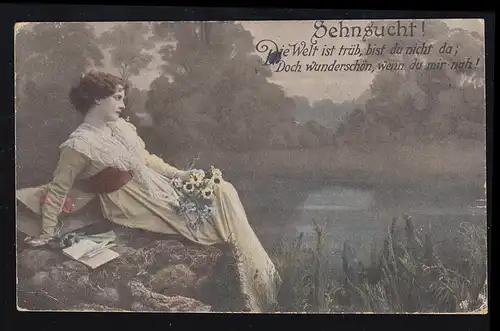AK amoureuse femme assise au bord du lac - désir! WITZHOE 27.7.1919