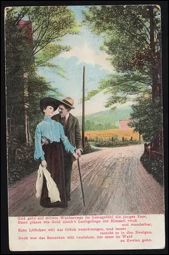 Amour-AK Couple d'amour dans la forêt - Poème: Le bruit dans les bois, WAQUE 16.4.1906