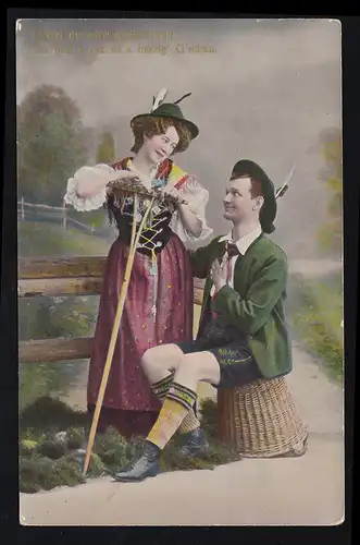 Liebes-AK Bauernpaar in Tracht - Der Heiratsantrag, NÜRNBERG 26.9.1909