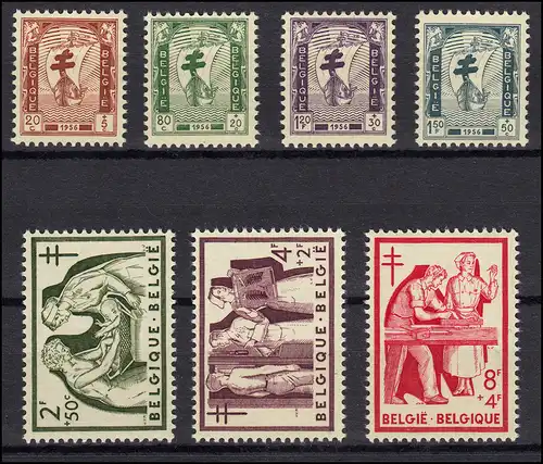 Belgique 1047-1053 Lutte contre la tuberculose 1956, ensemble complet ** post-fraîchissement