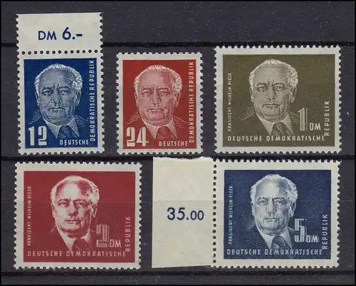 251-255 Pieck 1950, 5 Werte komplett, Satz **, alle tiefst geprüft Schönherr BPP