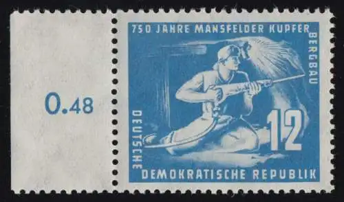 273c Mansfeld 12 Pf in Farbe c, Randstück ** Kurzbefund Mayer BPP einwandfrei