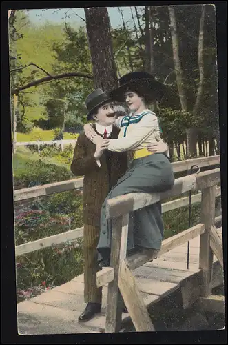 Liebes-AK Liebespaar auf der Brücke - Gedicht Dich küssen, EGER 2 -25.10.1012 