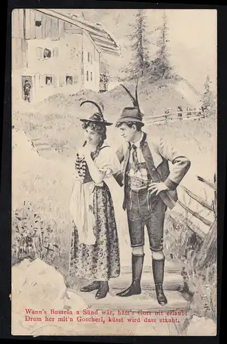 AK Amour paire de tartes Brayerische - Poème: Baiser, HÖRBRANZ 17.5.1907