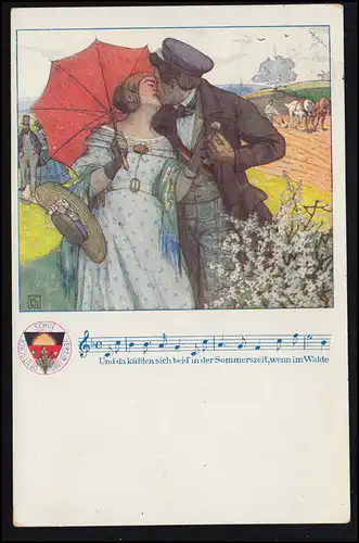 C'est la carte de chants d'amour-AK: Les deux s'embrassent en été, Münster 1913