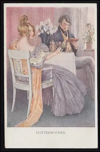 Liebes-AK Printz: Flitterwochen - Langeweile am Frühstückstisch, ungebraucht 