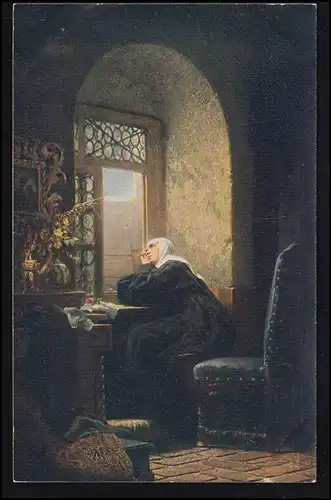 Künstler-AK Gustav Adolf Kuntz: Ein Gruß aus der Welt - Die Nonne am Fenster