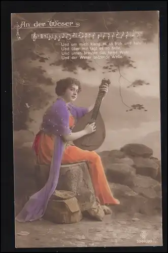 AK Femme avec sons - Carte de chanson: A la Weser, ROTTHAUSEN / ESSEN 22.7.14