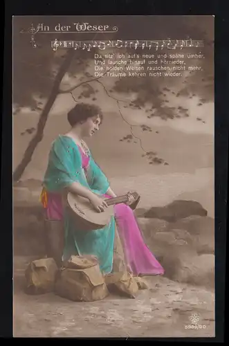 AK Femme avec sons - Carte de chanson: A la Weser, ROTTHAUSEN 17.7.1914