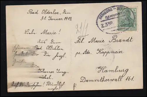 AK Amour Un amour doux j'ai trouvé le courrier ferroviaire HAMBURG-STETTIN 3.1.13