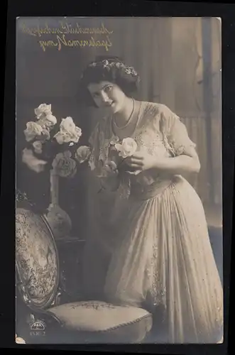 AK Amour: Nom - Femme souriante avec Roses, Poste ferroviaire REMAGEN-ADENAU 1912