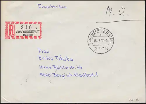 Block 14I Jugendstil mit PLF I als EF rückseitig auf R-FDC SCHÖNBERG / HOLSTEIN 