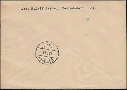 926ff Gemeinschaft mit SBZ 56 als MiF auf R-Brief HALSBRÜCKE / FREIBERG 20.4.46