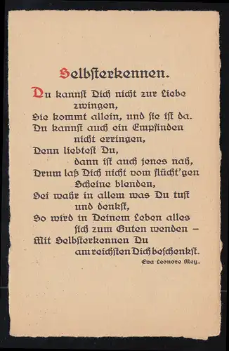 Lyrik-AK Eva Leonore Wey: Selbsterkennen, Kunstverlag Leipzig, ungebraucht