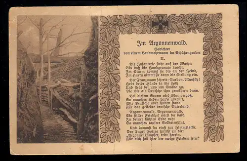 Lyrik-AK 1914: Gedicht von einem Soldaten im Schützengraben: Im Argonnenwald