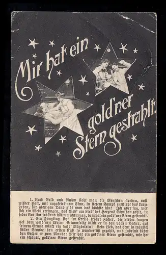 Lyrique AK M'a rayonné une étoile dorée. HENNICKENDORF 3.5.1910, plié