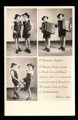 Lyrik-AK Die Illertaler Buben Heinz und Sepp Akkordeon Tanzen Singen Radio, 1953