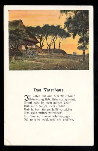 Lyrik-AK Landschaftsbild, Gedicht Das Vaterhaus, CÖLN-EHRENFELD 30.4.1916