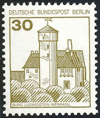 534AI Burgen und Schlösser 30 Pf Ludwigstein, alte Fluoreszenz, **