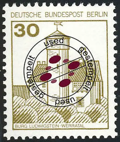 534AI Burgen und Schlösser 30 Pf Ludwigstein, neue Fluoreszenz, O