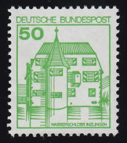 1038CI Burgen und Schlösser 50 Pf Inzlingen, BUCHDRUCK alte Fluoreszenz **