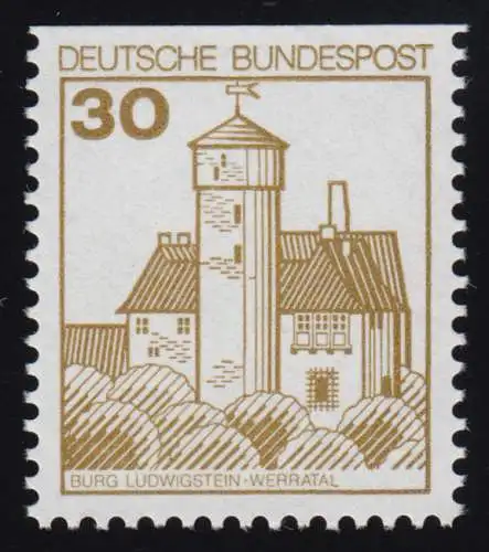 914CI Burgen und Schlösser 30 Pf Ludwigstein, BUCHDRUCK neue Fluoreszenz **