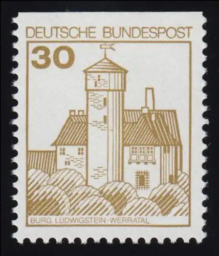 914CI Burgen und Schlösser 30 Pf Ludwigstein, BUCHDRUCK alte Fluoreszenz **
