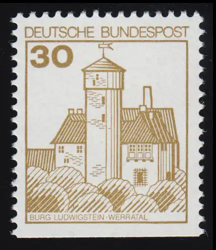 914DI Burgen und Schlösser 30 Pf Ludwigstein, ** BUCHDRUCK alte Fluoreszenz