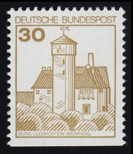 914DI Burgen und Schlösser 30 Pf Ludwigstein, BUCHDRUCK alte Fluoreszenz **