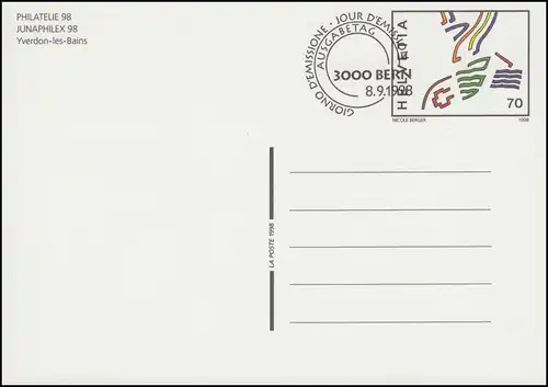 Schweiz Postkarte P 265 PHILATELIA 98 / JUNAPHILEX 98, ESSt Bern 8.9.1998