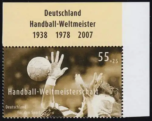 2578 Sporthilfe 55+25 C Handball-WM aus Block 70, **