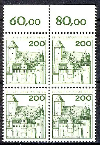 540 Burgen u.Schl. 200 Pf OR-Viererbl. ** postfrisch