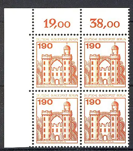 539 Burgen u.Schl. 190 Pf Eck-Vbl. ol ** postfrisch