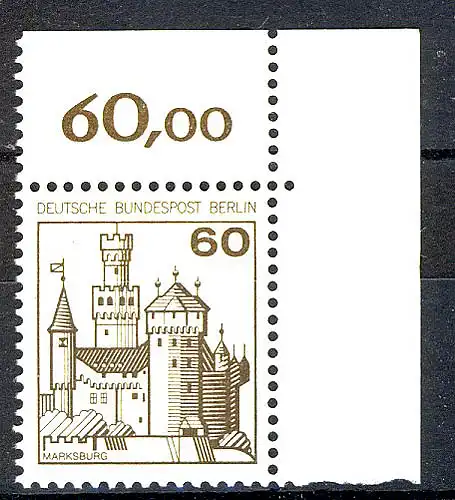 537 Burgen u.Schl. 60 Pf Ecke or ** postfrisch