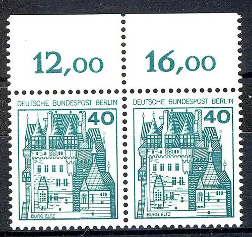 535 Burgen u.Schl. 40 Pf Paar OR ** postfrisch