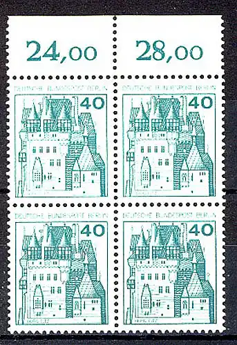 535 Burgen u.Schl. 40 Pf OR-Viererbl. ** postfrisch