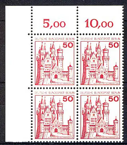 536 Burgen u.Schl. 50 Pf Eck-Vbl. ol ** postfrisch