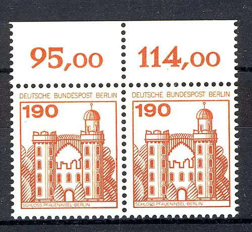 539 Burgen u.Schl. 190 Pf Paar OR ** postfrisch