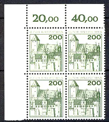540 Burgen u.Schl. 200 Pf Eck-Vbl. ol ** postfrisch