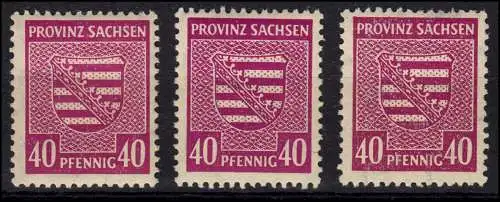 84X Provinzwappen 40 Pf. als Farben-Set a, b und c, Set postfrisch **